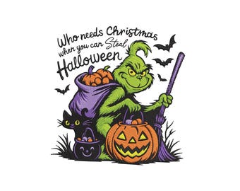 Funny Grinch Halloween Embroidery Design, Spooky Pumpkin Black Cat, Instant Download