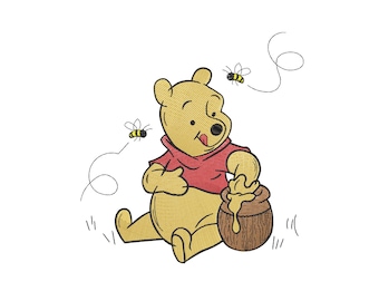 Winnie the Pooh Embroidery Design, Honey Bear and Bumble Bees Machine Stitch File, Instant Download