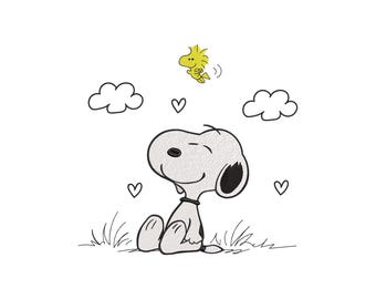 Snoopy and Woodstock Embroidery Design, Peanuts Friends Cartoon Machine File, 5 Sizes, Instant Download