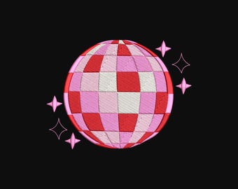 Pink Disco Ball Machine Embroidery Design, Retro Sparkle Groovy Pattern, Instant Download