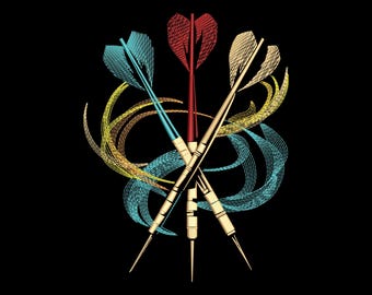 Darts Machine Embroidery Design, Retro Dartboard Sports Pattern, Instant Download