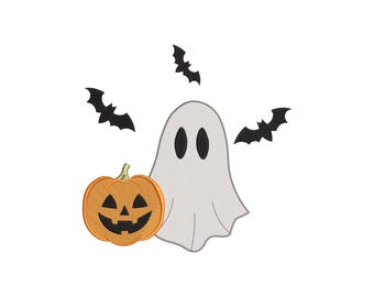 Halloween Celebration Ghost Embroidery Design, Spooky Pumpkin Embroidery File, Autumn Designs Bat, Instant Download