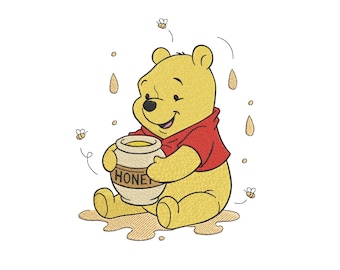Winnie the Pooh Embroidery Design, Honey Bear Bumble Bees Machine Stitch File, Instant Download