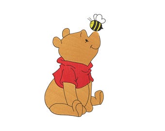 Winnie the Pooh Embroidery Design, Bear Machine Embroidery Pattern, Cartoon Honey Bee File, Instant Download