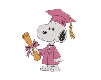 Cartoon Dog Graduate Embroidery File, Snoopy Graduation Machine Embroidery Design, Instant Download