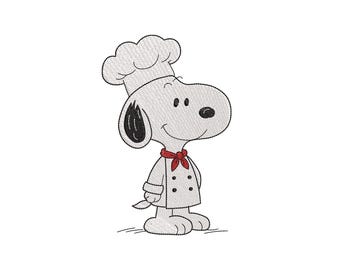 Snoopy Chef Machine Embroidery Design, Cartoon Dog Cook Embroidery File, Instant Download