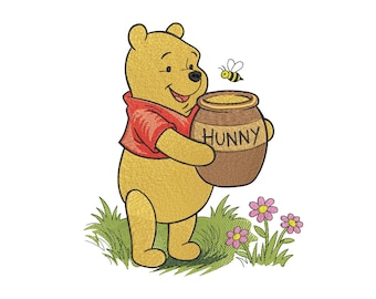 Winnie the Pooh Embroidery Design, Classic Bear Machine Embroidery File, Instant Download