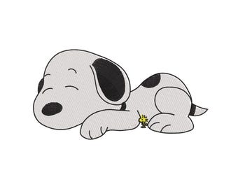 Snoopy Sleeping Embroidery Design, Retro Peanuts Sleeping Dog Machine File, 5 Sizes, Instant Download