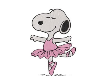 Snoopy Ballerina Machine Embroidery Design, Cartoon Dog Embroidery Design, 4 sizes, Instant download