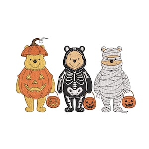 Retro Halloween Ghost Embroidery Design, Winnie the Pooh Halloween Embroidery Machine File, Instant Download