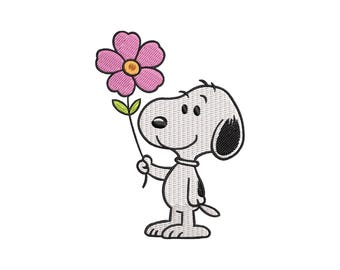 Happy Peanuts Dog Embroidery Pattern, Spring Floral Mini Embroidery Design, Instant Download