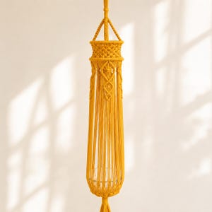 Handmade Macrame Plant Hanger, Mustard Yellow Boho Decor, Woven Pot Holder (36 inches)