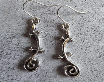 Silver Lizard Charm Earrings