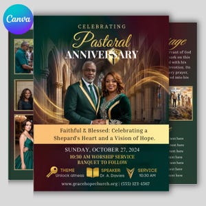 Pastoral Anniversary Program, Church Anniversary Booklet, Pastoral Anniversary Bifold Brochure, Editable Church Program Canva Template