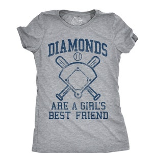 May include: Gray t-shirt with a baseball diamond graphic and the text "Diamonds are a girl's best friend".