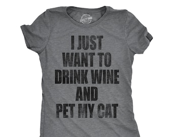 Funny Cat T-Shirt: Wine Lover Gift for Cat Moms