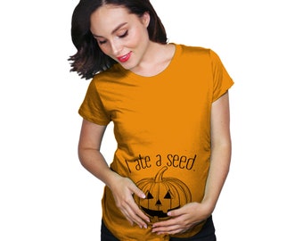 Pumpkin Face Pregnancy Shirt, I Ate A Seed T Shirt, Halloween Maternity T Shirt, New Mom Baby Halloween Gift, Halloween Pregnancy Reveal