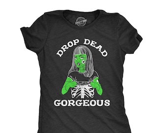 Black Zombie Shirt Women, Drop Dead Gorgeous, Zombie Apocalypse Shirt, Halloween Undead Shirt, Halloween Shirts, Skeleton Shirts, Pinup