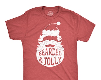 Santa Face Christmas Shirt, Christmas Shirt Man, Bearded And Jolly, Beard Shirts, Festive Tees Men, Funny Christmas Shirts