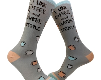 I like coffee and 3 people Socks, Womens Coffee Socks, Cute Womens Socks, Funny Womens Socks, Novelty Socks, Introverted, Compression Socks