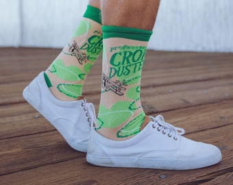 Funny Crop Duster Socks, Novelty Embroidered Socks