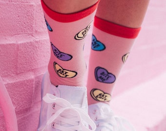 Offensive Candy Heart Socks, Valentine's Day Socks, Anti-Valentine's Day Gifts, Womens Novelty Socks, Funny Socks Women, Galentine's Day