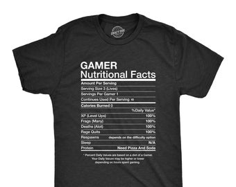 Gamer Nutritional Facts, Video Game Shirt, Gamer Gift, Nerdy Shirts, Gamer Shirts, Funny Gaming Shirt, Vintage Nutrition Facts