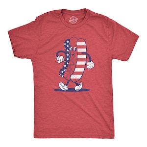 Mens Independence Day T Shirt, 4th July Celebration, Hot Dog America Flag, Guys Party Shirts, Vintage USA Flag, America Shirts