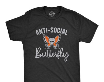 Funny Anti-Social Butterfly Skull T-Shirt, Introvert Tee