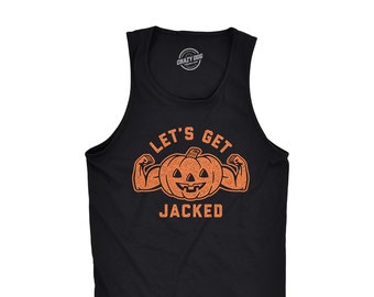 Let's Get Jacked Halloween Tank Top, Mens Funny T shirt, Pumpkin Shirts, Workout Tanks, Tank Tops, Pumping Iron