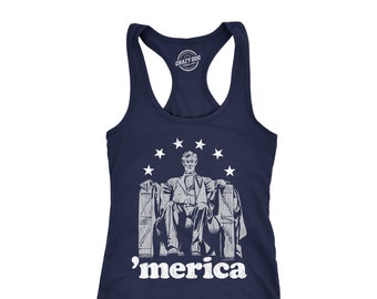 Womens Independence Day Tank Top, 4th July Celebration Tank, Abraham Lincoln Tanks, Abe Lincoln Tank, America Tanks, Merica Tank
