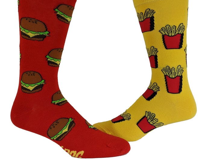 Burger and Fries Socks, Funny Womens, Mens Food Socks, Fun Foodie Socks, Funky Socks, Funny Socks, Cookout Socks