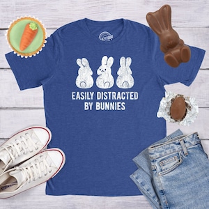 Easily Distracted By Bunnies, BUNNY BUTT, Funny Bunny Easter Mens Tee Shirt, Rabbit Shirts, Easter Shirt, Cute Bunnies