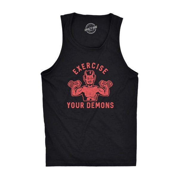 Exercise Your Demons Halloween Tank Top, Mens Funny T shirt, Devil Shirts, Workout Tanks, Tank Tops, Funny Devil Shirts