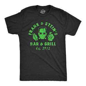 Bar et grill Frank and Steins, chemise d&#39;Halloween, chemises Frankenstein, chemise d&#39;Halloween drôle, chemise de costume d&#39;Halloween, chemises pour boire