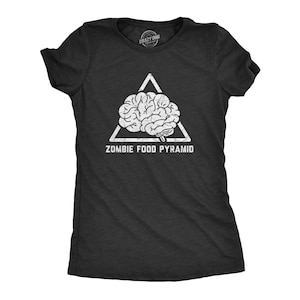 Schwarzes Zombie-Shirt Frauen, Zombie-Ernährungspyramide-Gehirne, wir wollen Ihre Gehirne, Zombie-Apokalypse-Shirt, Halloween-Untot-Shirt, Halloween-Hemden