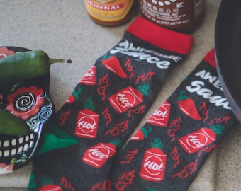 Awesome Sauce, Hot Sauce Socks, Funny Womens, Mens Socks, Youth Socks, Funky  Socks, Funny Socks, Funny Food Socks, Hot Pepper Socks