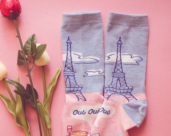OUI, Very French Bulldog Socks, Dog Lover Gifts, Womens Novelty Socks, Funny Socks Women, Crazy Dog Mom, Paris Socks, Eiffel Tower