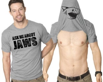 Shark Shirt, Jaws Flip Shirt, Ask me about Jaws, Funny Flip T Shirt, Mens Shark Tee, Shark Gifts, Sea Fish Clothes, Funny Shirts Men