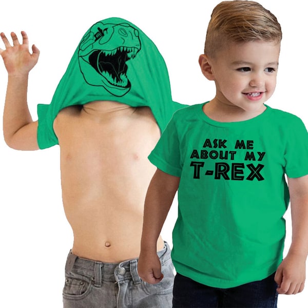 Questionnez-moi sur mon t-shirt T Rex, t-shirt à rabat, t-shirt rigolo pour enfants, t-shirt dinosaure, cadeaux dinosaure, t-shirt dinosaure garçon, chemise TRex pour tout-petit