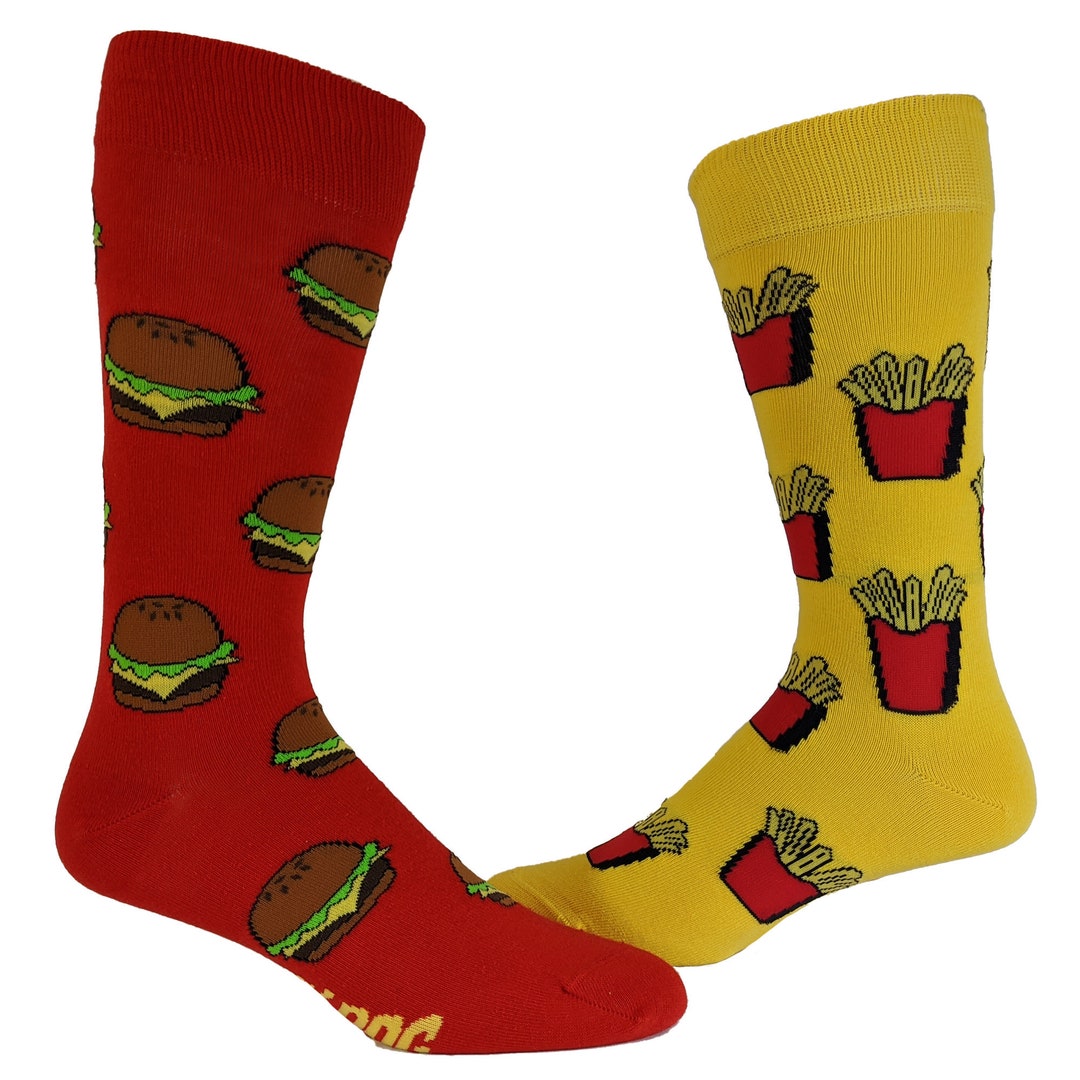 Burger and Fries Socks, Funny Womens, Mens Food Socks, Fun Foodie Socks