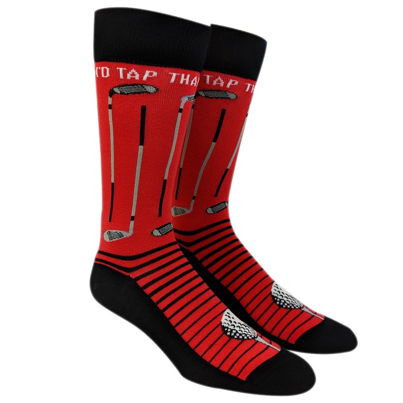 a pair of long golf socks made from high-quality cotton and spandex material, embroidered with golf sticks image