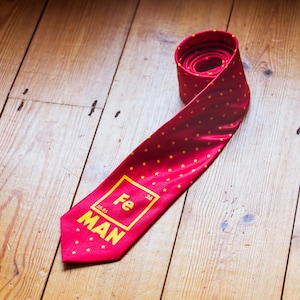 Fe Man Iron Science Teacher Necktie, Funny Chemistry Tie, Gift for Dad