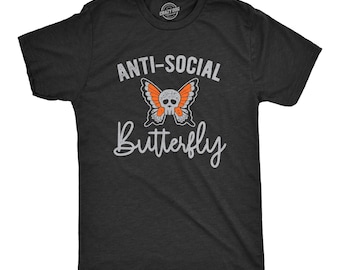 Funny Anti-Social Butterfly Skull T-Shirt, Introvert Tee