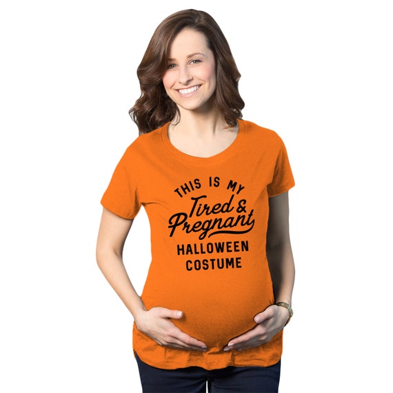 Orange Halloween Maternity Shirt, Halloween Costumes Maternity Shirt, Halloween Pregnant Gift, Halloween Costume Pregnant,Tired and Pregnant Il_570xn