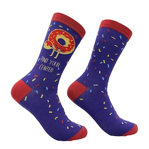 Women&#39;s Food Socks, Find Your Center, Donut Socks, Yoga Socks, Donut Gifts, Funny Foodie Socks, Food Lover Gift, Cartoon Donut, Yogi Socks