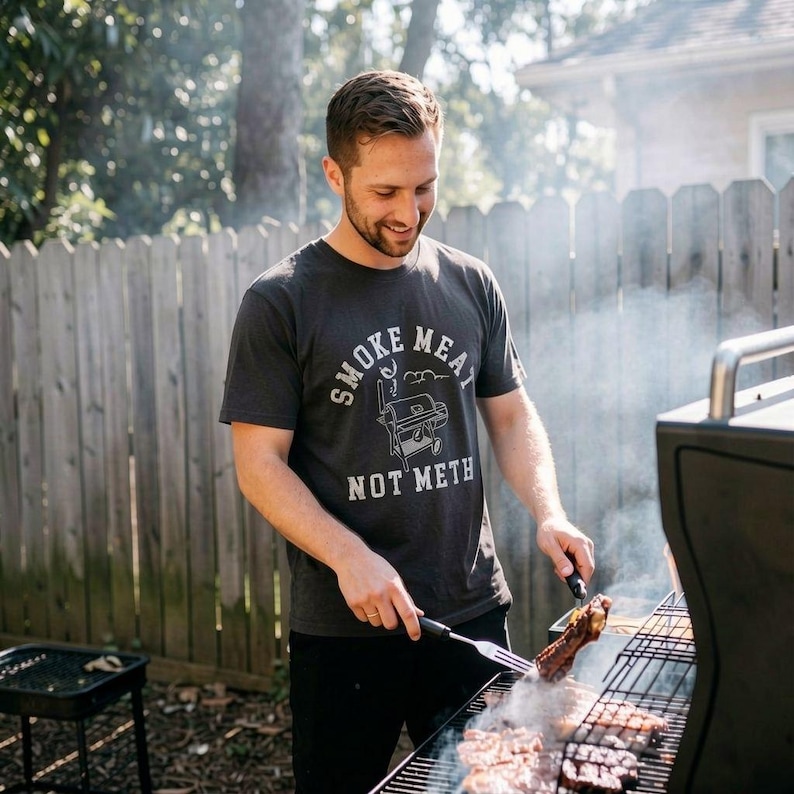 BBQ Dad T-Shirt, Smoke Meat Not Meth, Funny Grilling Shirt image 6