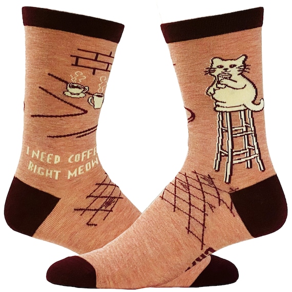 Chaussettes Need Coffee Right Meow Chaussettes cafe femme Chaussettes femme mignonnes Chaussettes chat Chaussettes fantaisie Chaussettes roses femme Chaussettes rigolotes femme Etsy France
