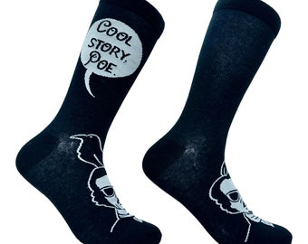 Unisex Cool Story Poe Socks, Reading Socks, Cool Story Bro, Funky Mens Socks, Funny Socks Unisex, Poe Socks, English Socks, Pun Socks