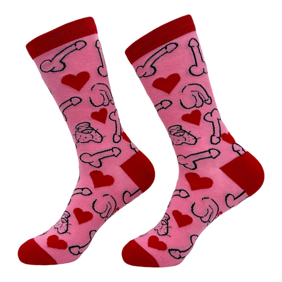 Penis, Balls, Heart Socks, Gross Socks, Cute Womens Socks, Novelty
